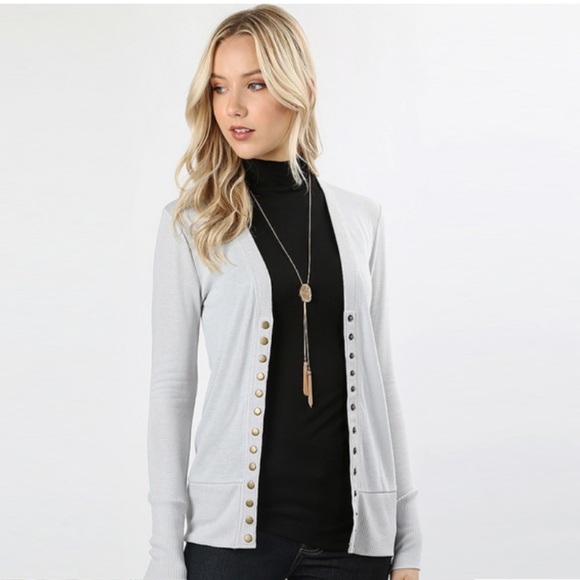 Black Snap Button Long Sleeve Cardigan - Picture 4 of 7